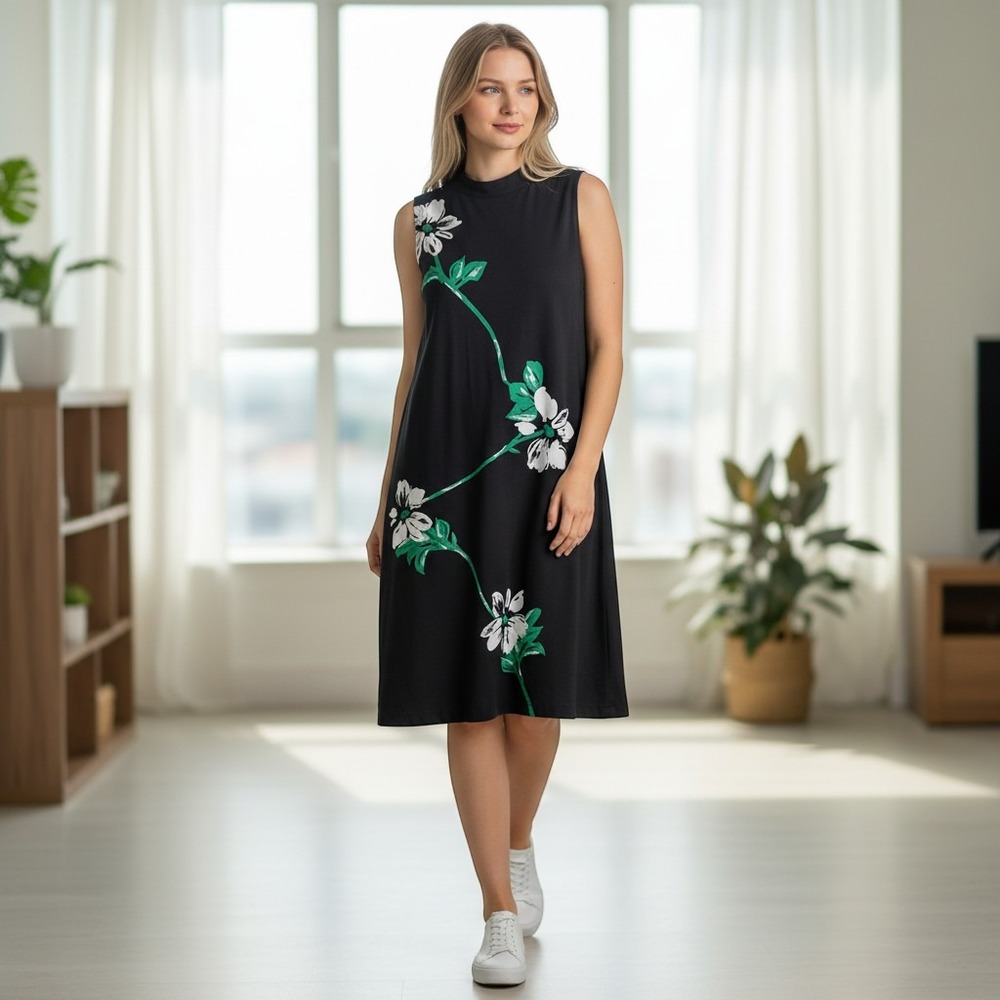 Cato Womens Black Floral Mock Neck Sleeveless Shift Dress Plus Size 22/24W